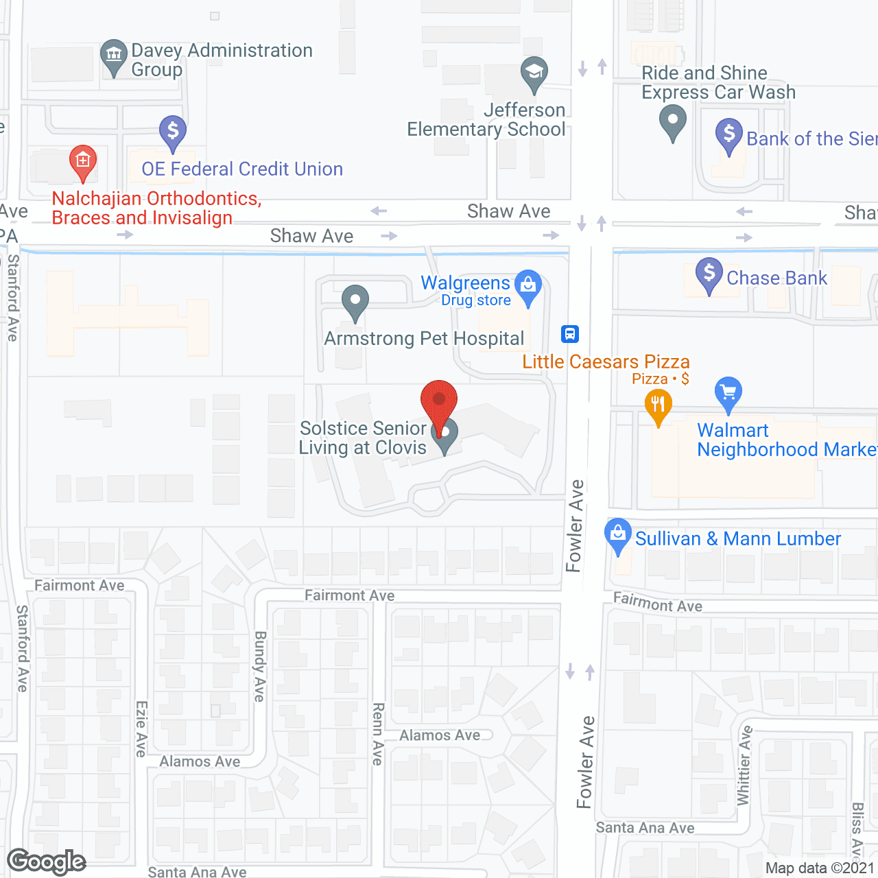 Map of the neighborhood around Solstice Senior Living at Clovis