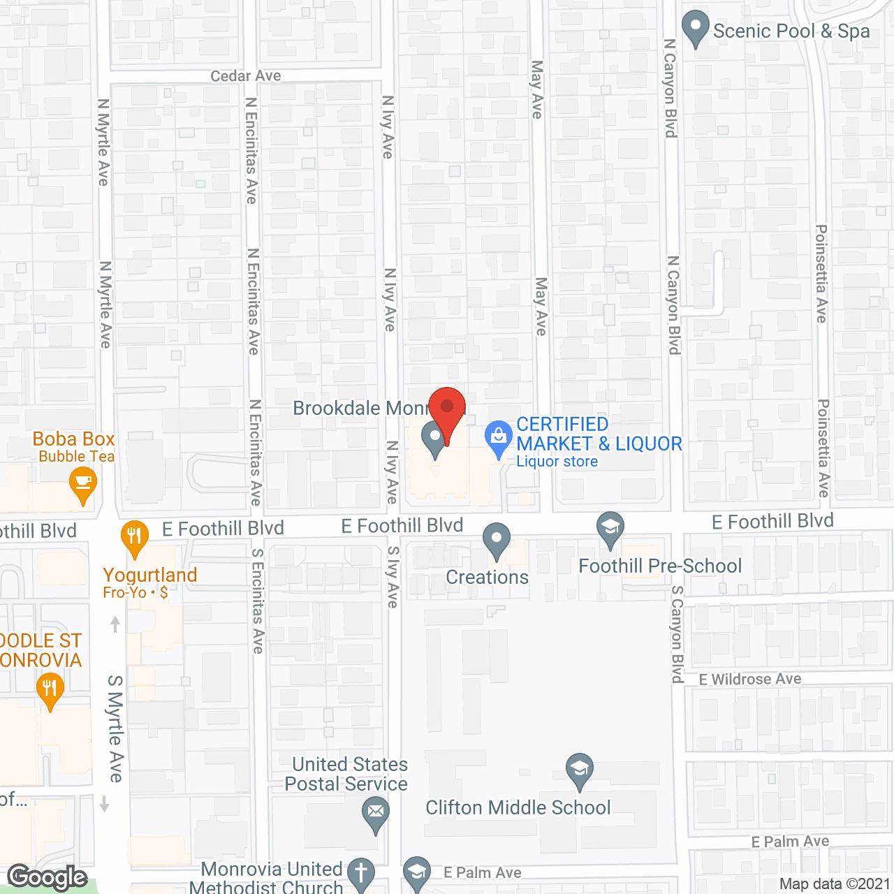 Map of the neighborhood around Brookdale Monrovia