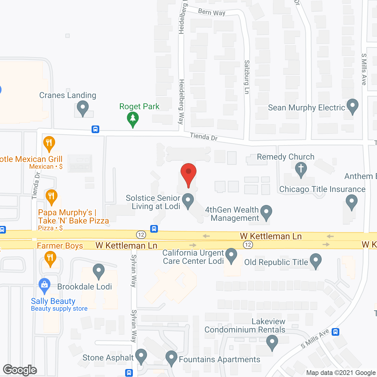 Map of the neighborhood around Solstice Senior Living at Lodi