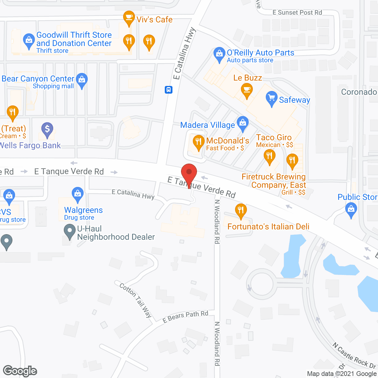 Map of the neighborhood around Brookdale Tanque Verde