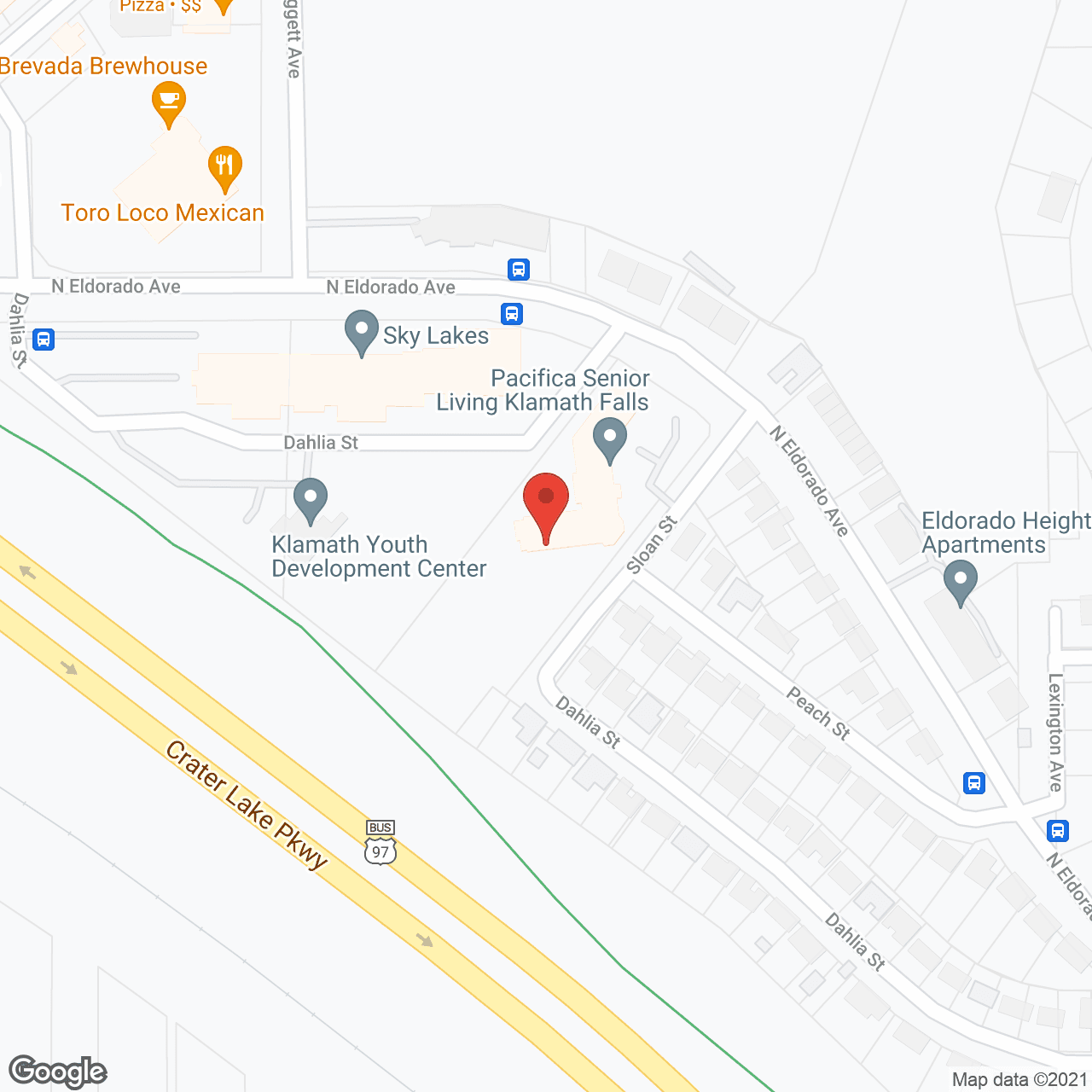 Map of the neighborhood around Pacifica Senior Living Klamath Falls
