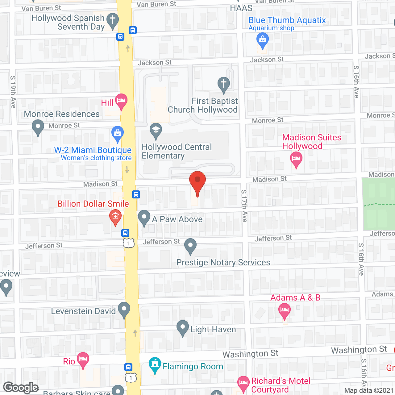 Map of the neighborhood around Hollywood Beach Retirement Home