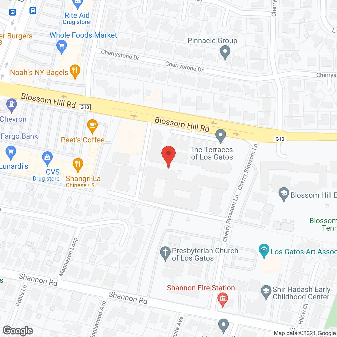 Map of the neighborhood around The Terraces of Los Gatos