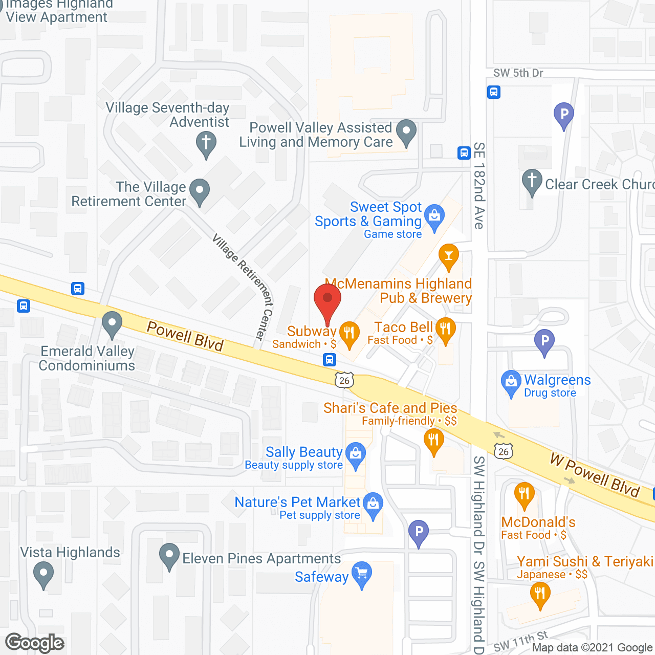 Map of the neighborhood around Village Retirement Center