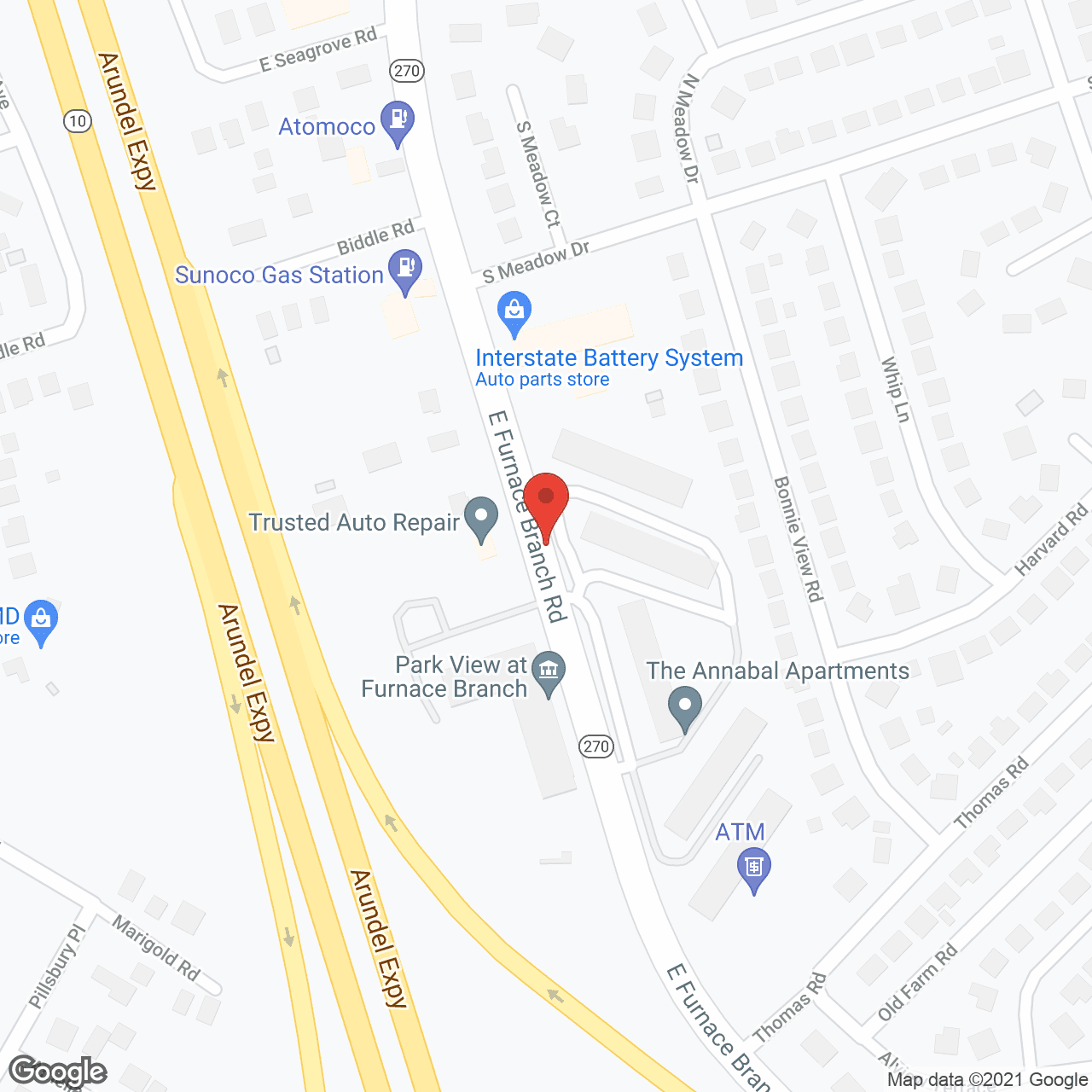 Map of the neighborhood around Park View at Furnace Branch