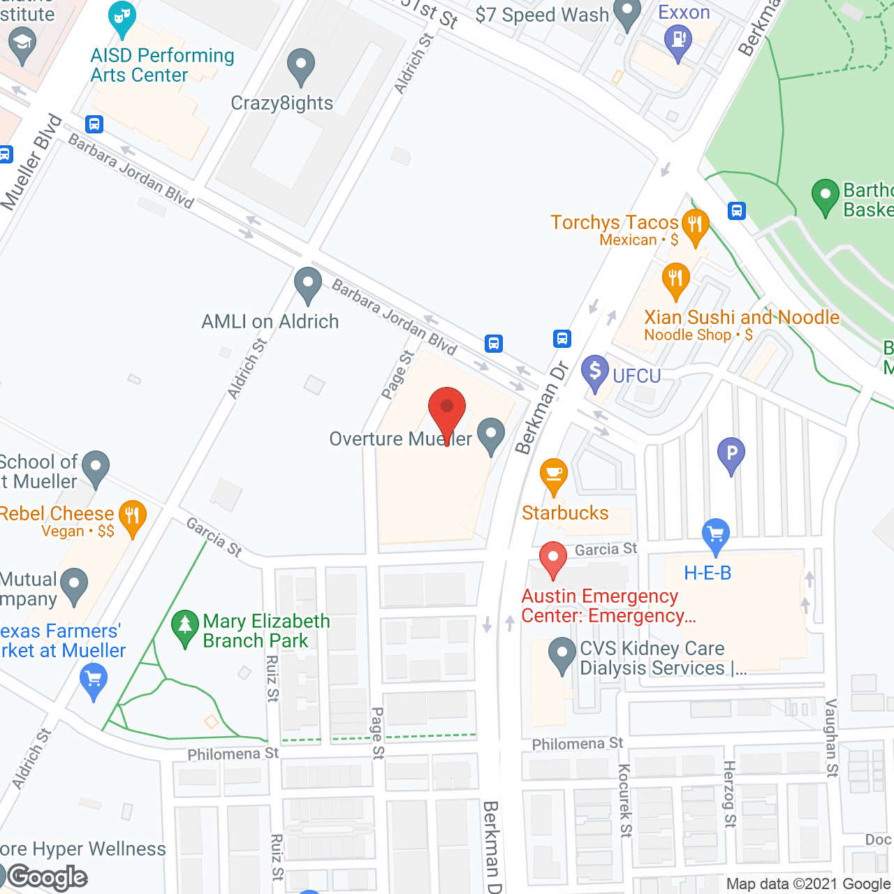 Map of the neighborhood around Overture Mueller 55+ Apartment Homes