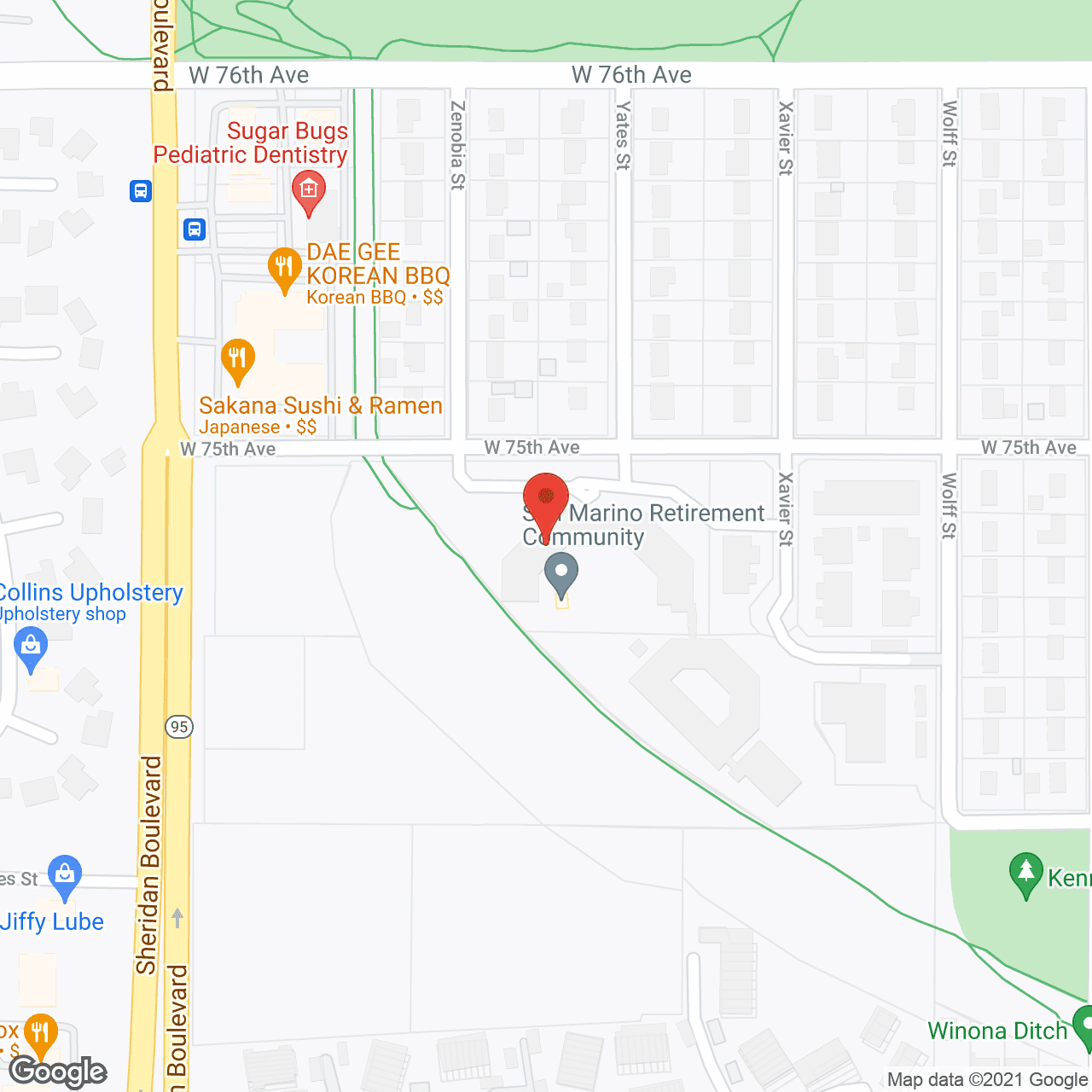 Map of the neighborhood around San Marino Retirement Community