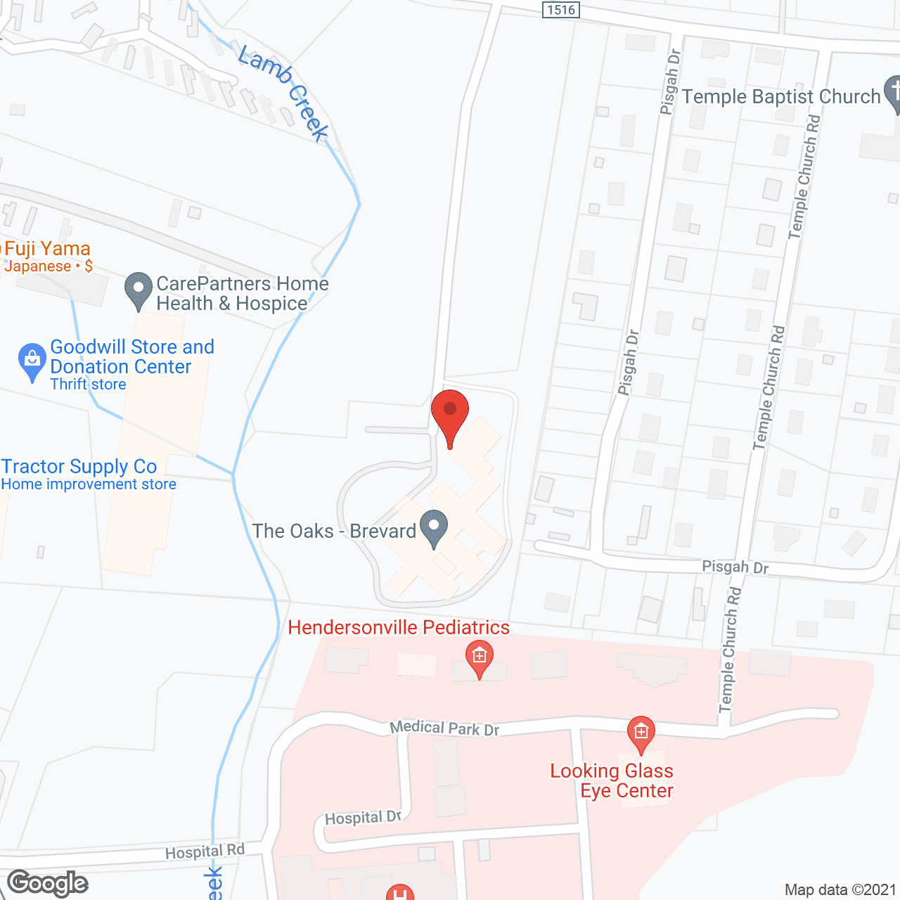 Map of the neighborhood around The Oaks Brevard