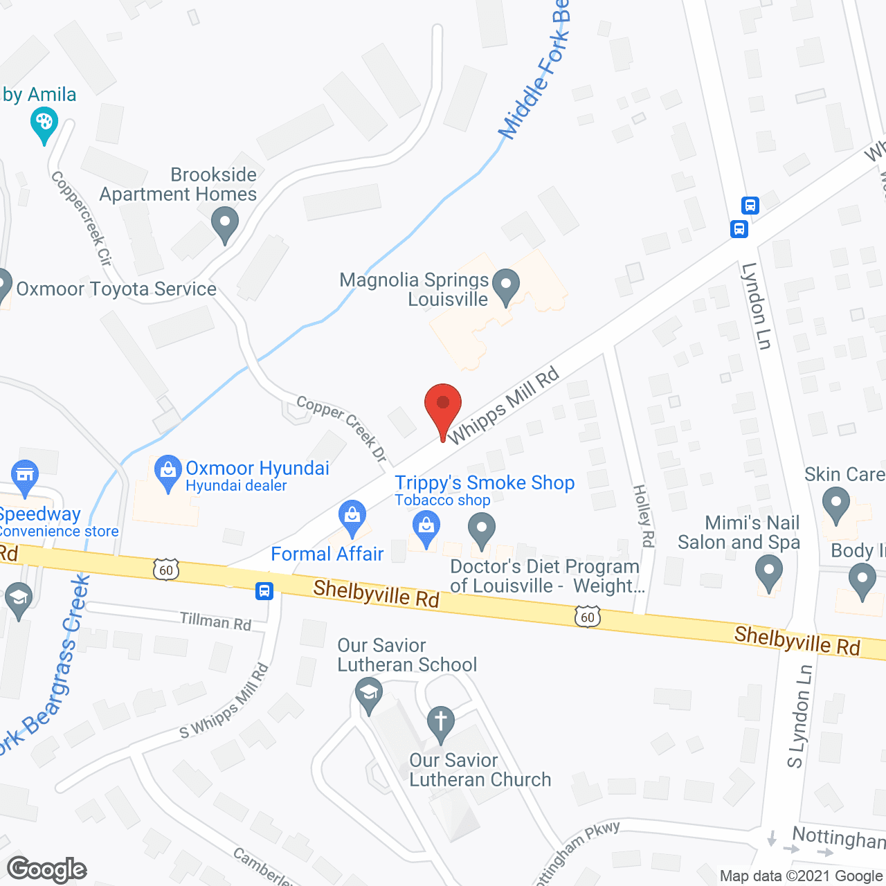 Map of the neighborhood around Magnolia Springs Louisville