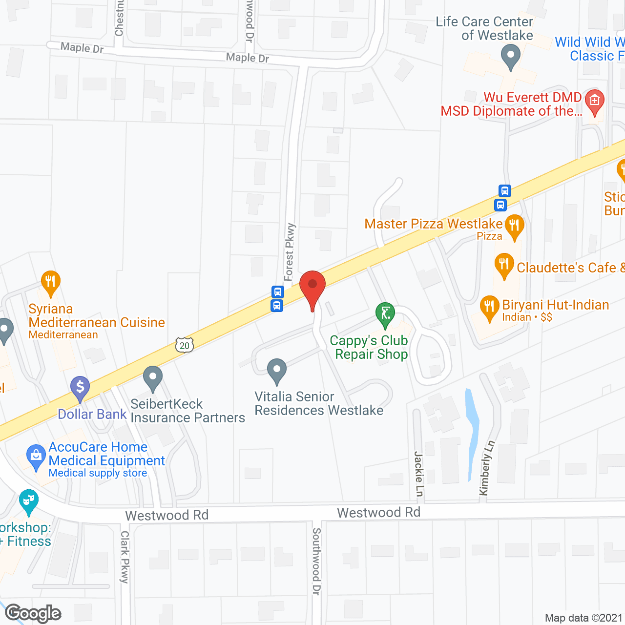 Map of the neighborhood around Vitalia Senior Residences Westlake