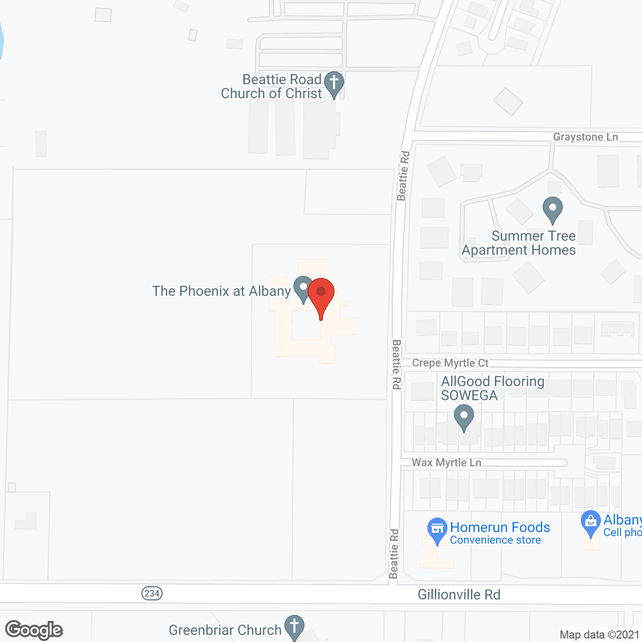 Map of the neighborhood around Viva Senior Living at Albany