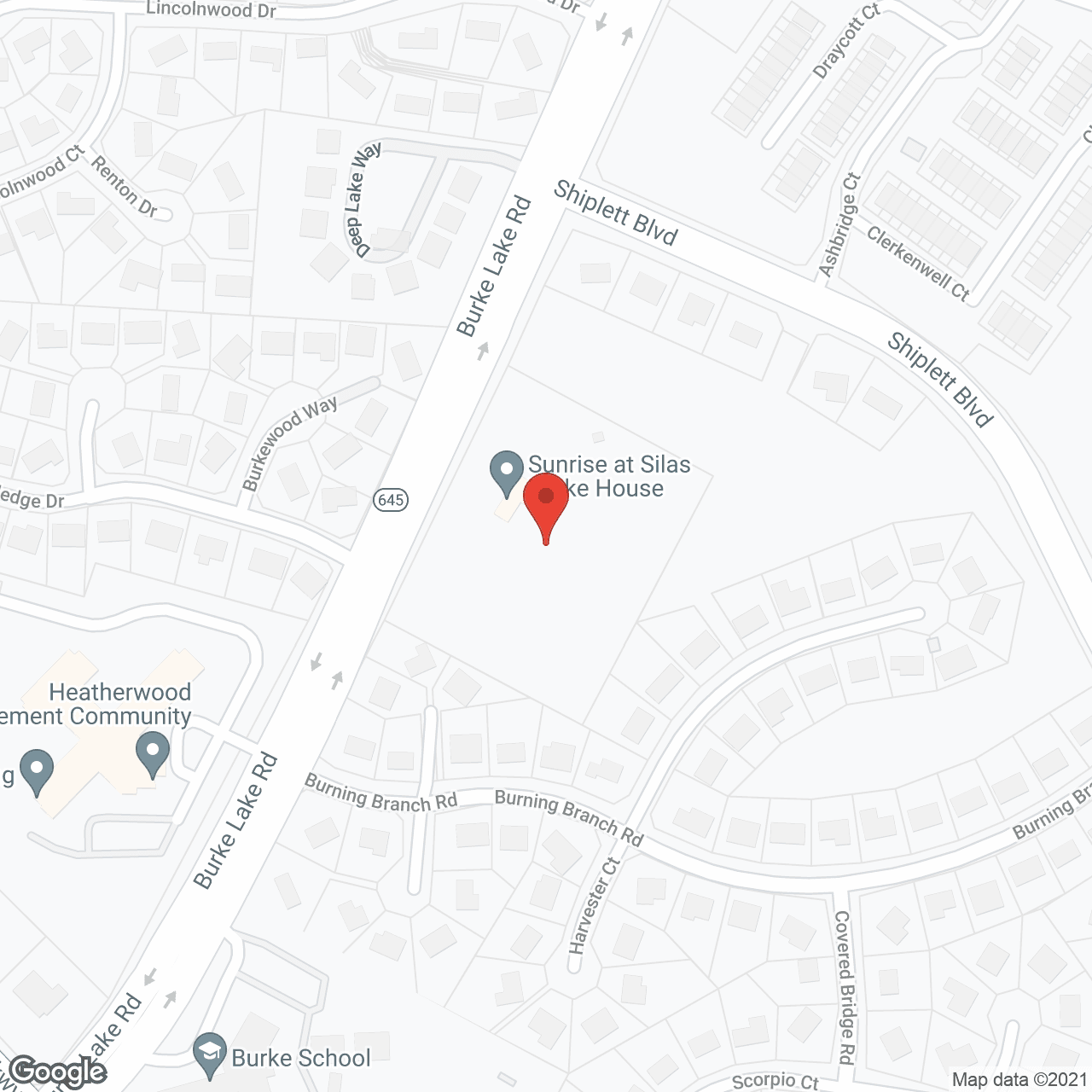 Map of the neighborhood around Sunrise at Silas Burke House