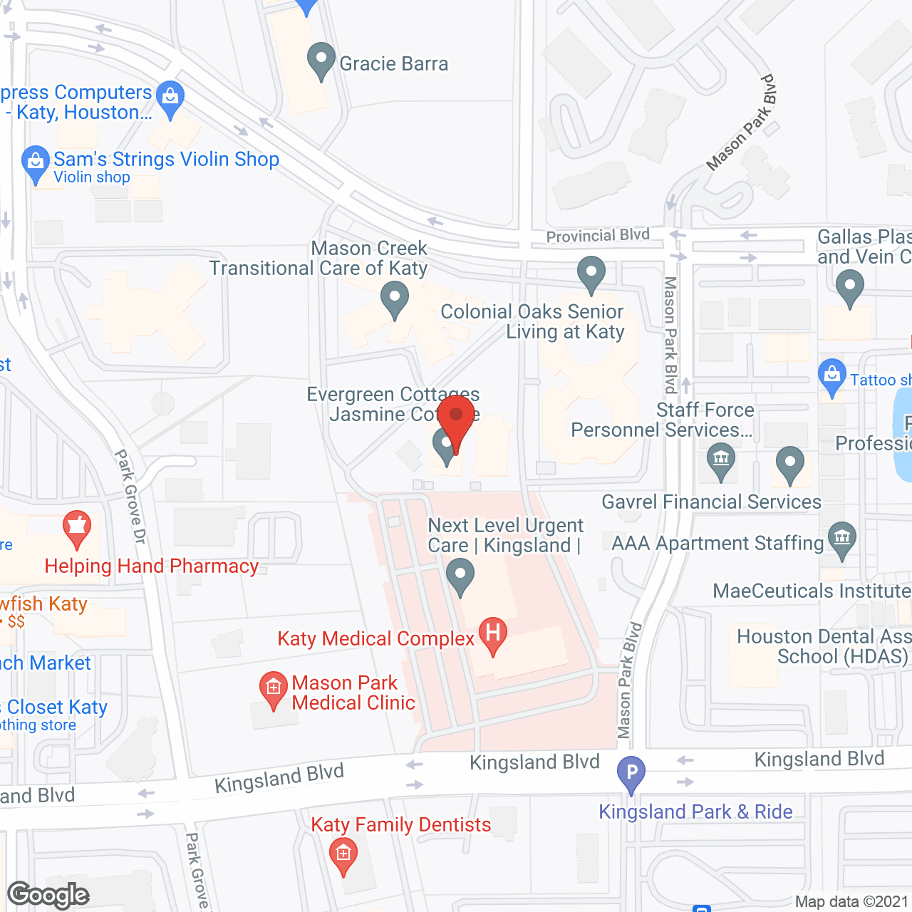 Map of the neighborhood around Evergreen Cottages Magnolia