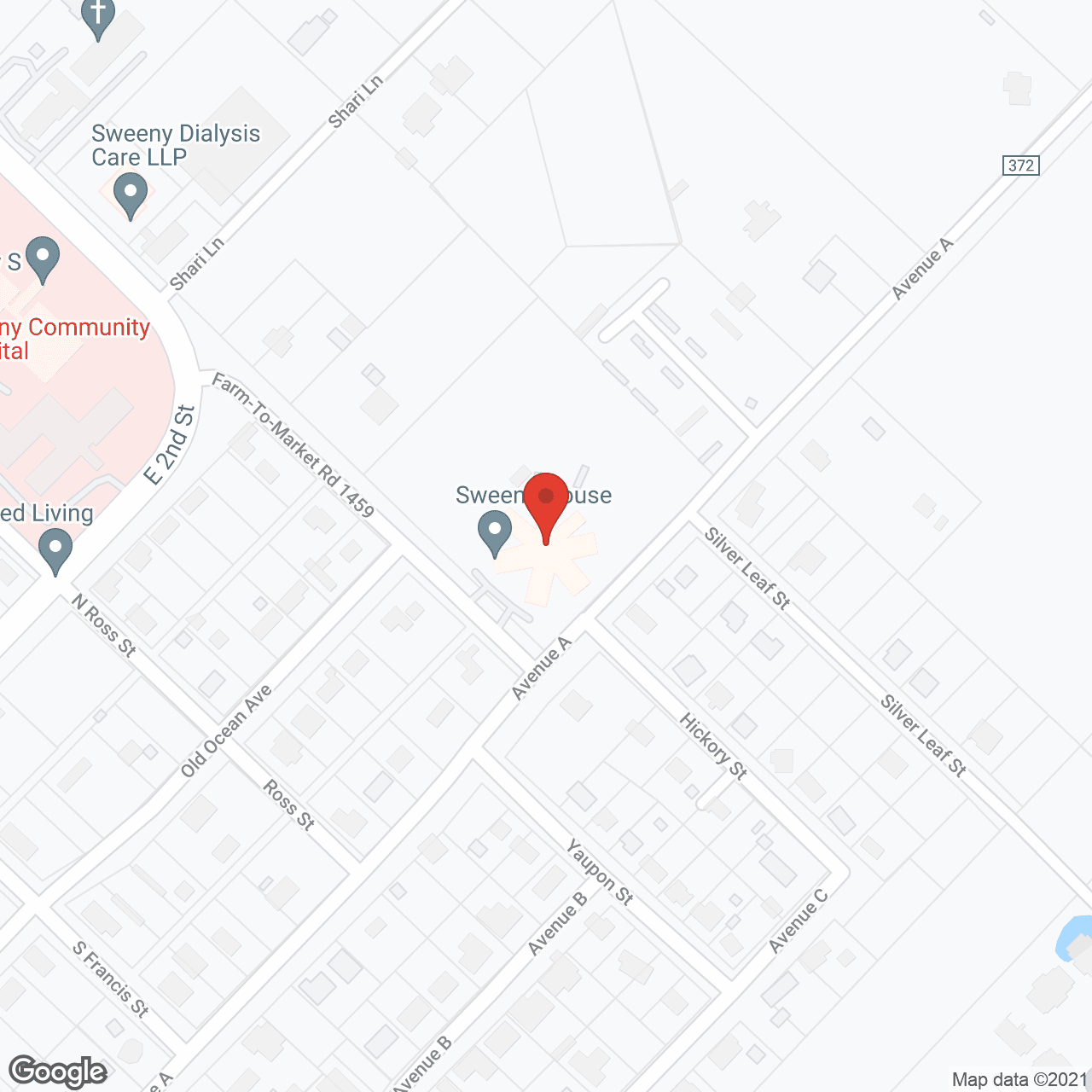 Map of the neighborhood around Sweeny House