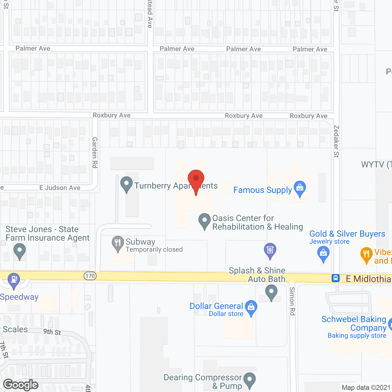 Map of the neighborhood around Oasis Center for Rehabilitation and Healing