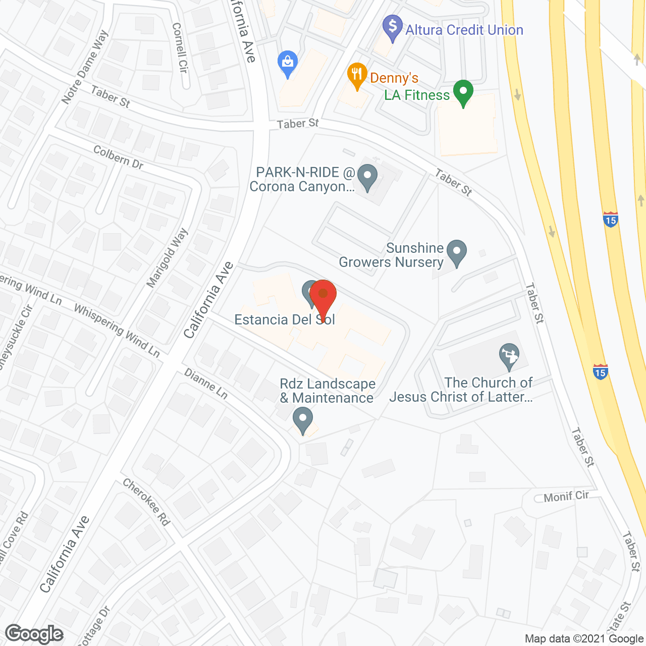 Map of the neighborhood around Estancia del Sol