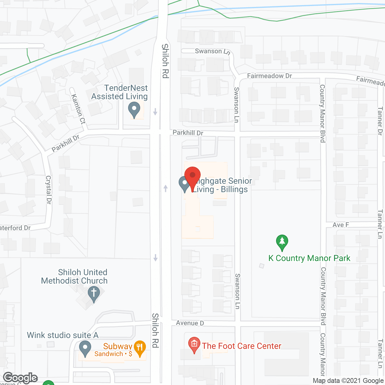 Map of the neighborhood around Billings Highgate Senior Living