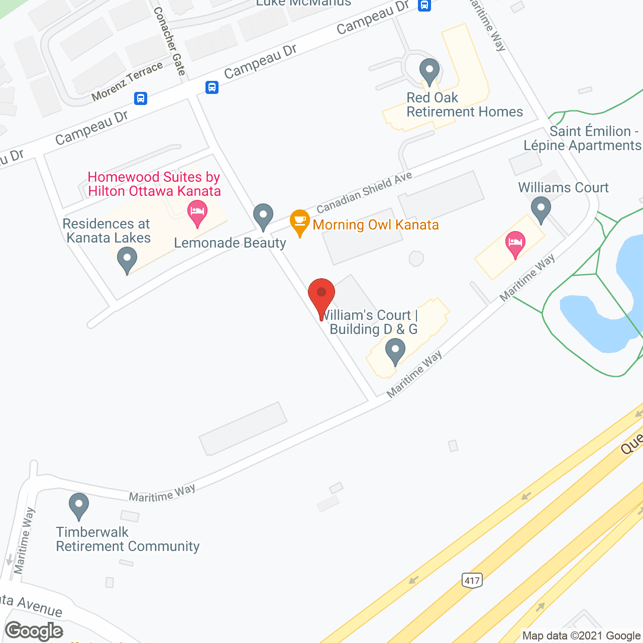 Map of the neighborhood around William's Court Building G