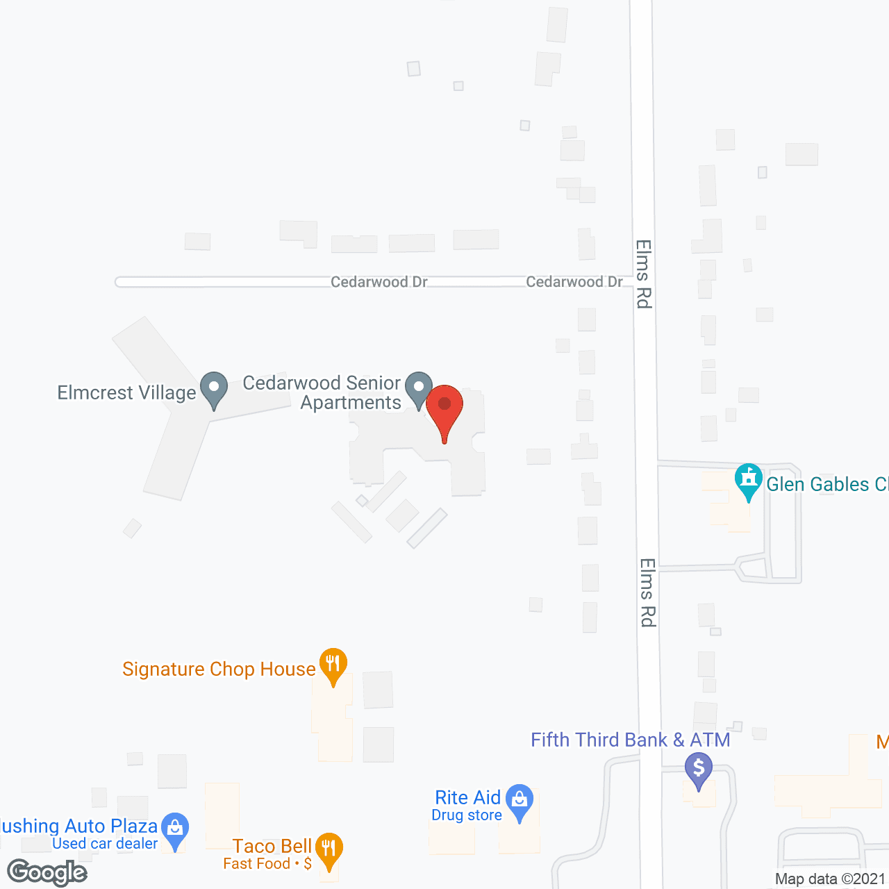 Map of the neighborhood around Cedarwood Apartments