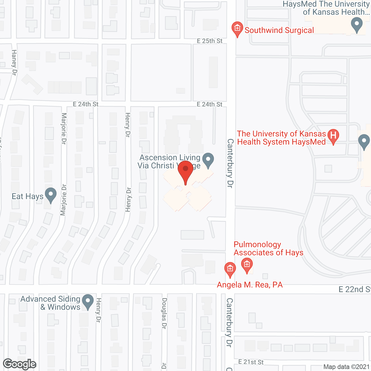 Map of the neighborhood around Via Christi Village Hays