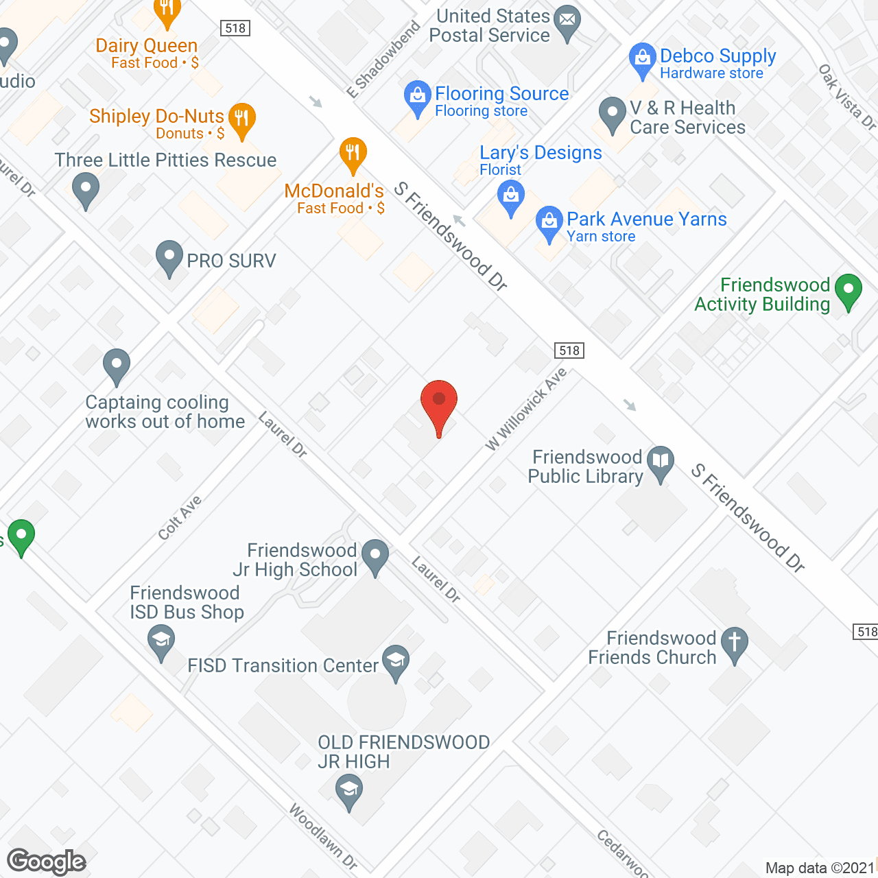 Map of the neighborhood around Serenity Gardens Friendswood