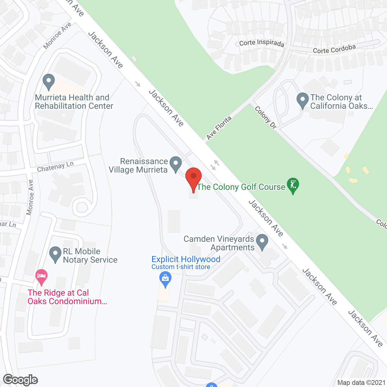 Map of the neighborhood around Renaissance Village Murrieta