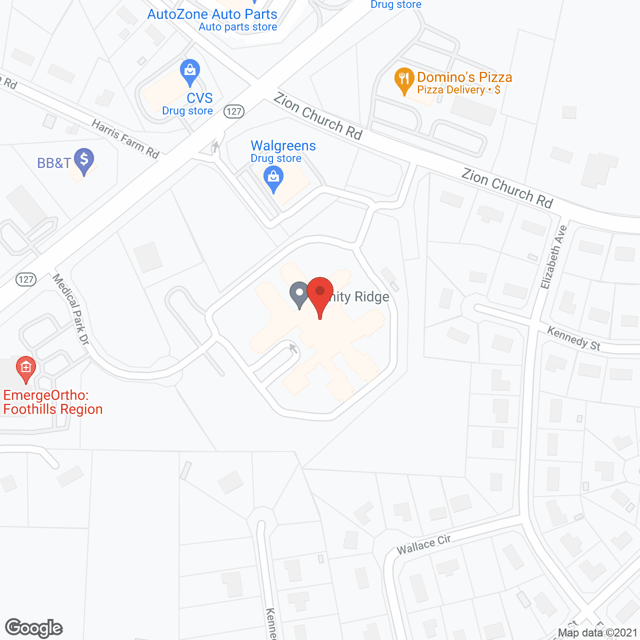 Map of the neighborhood around Trinity Ridge