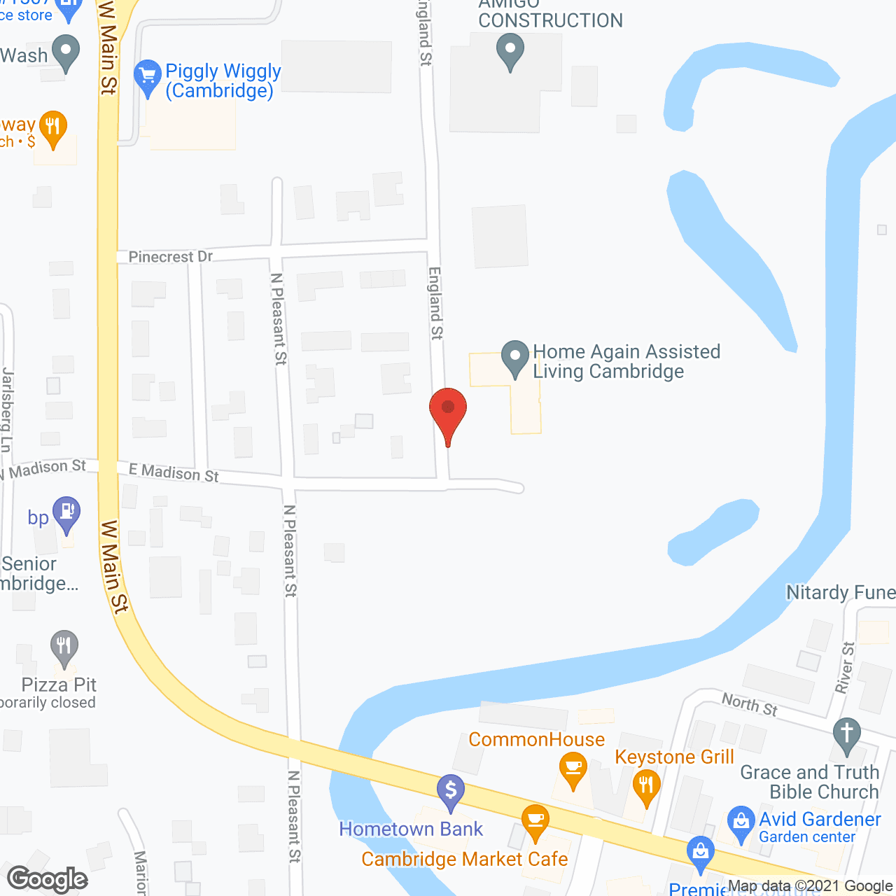 Map of the neighborhood around Home Again Assisted Living Cambridge