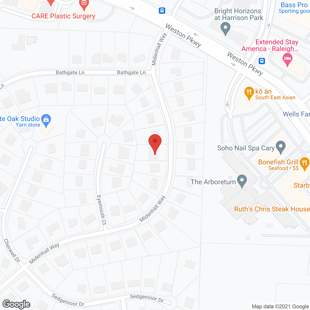 Map of the neighborhood around LiveWell Cary