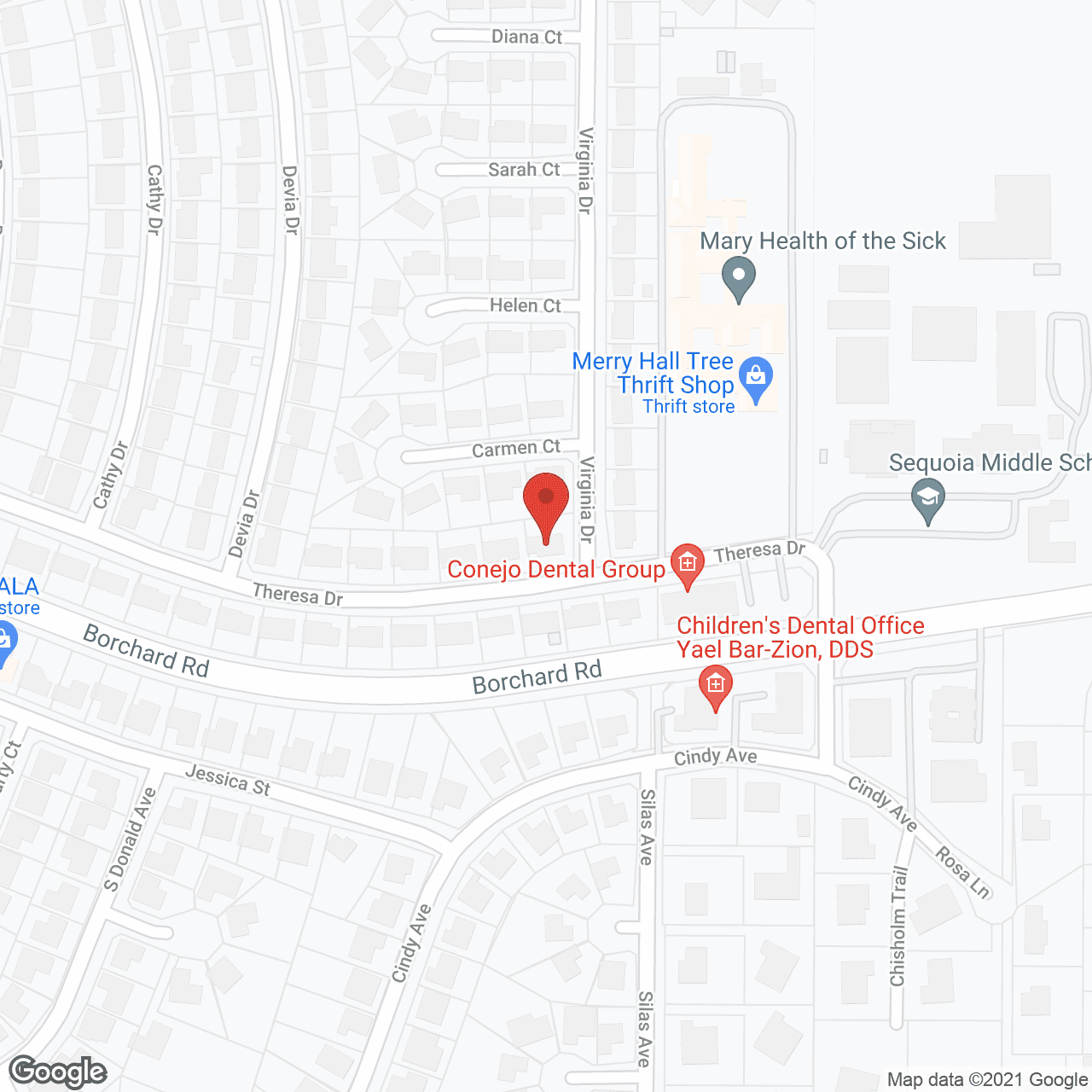 Map of the neighborhood around Living the Golden Years