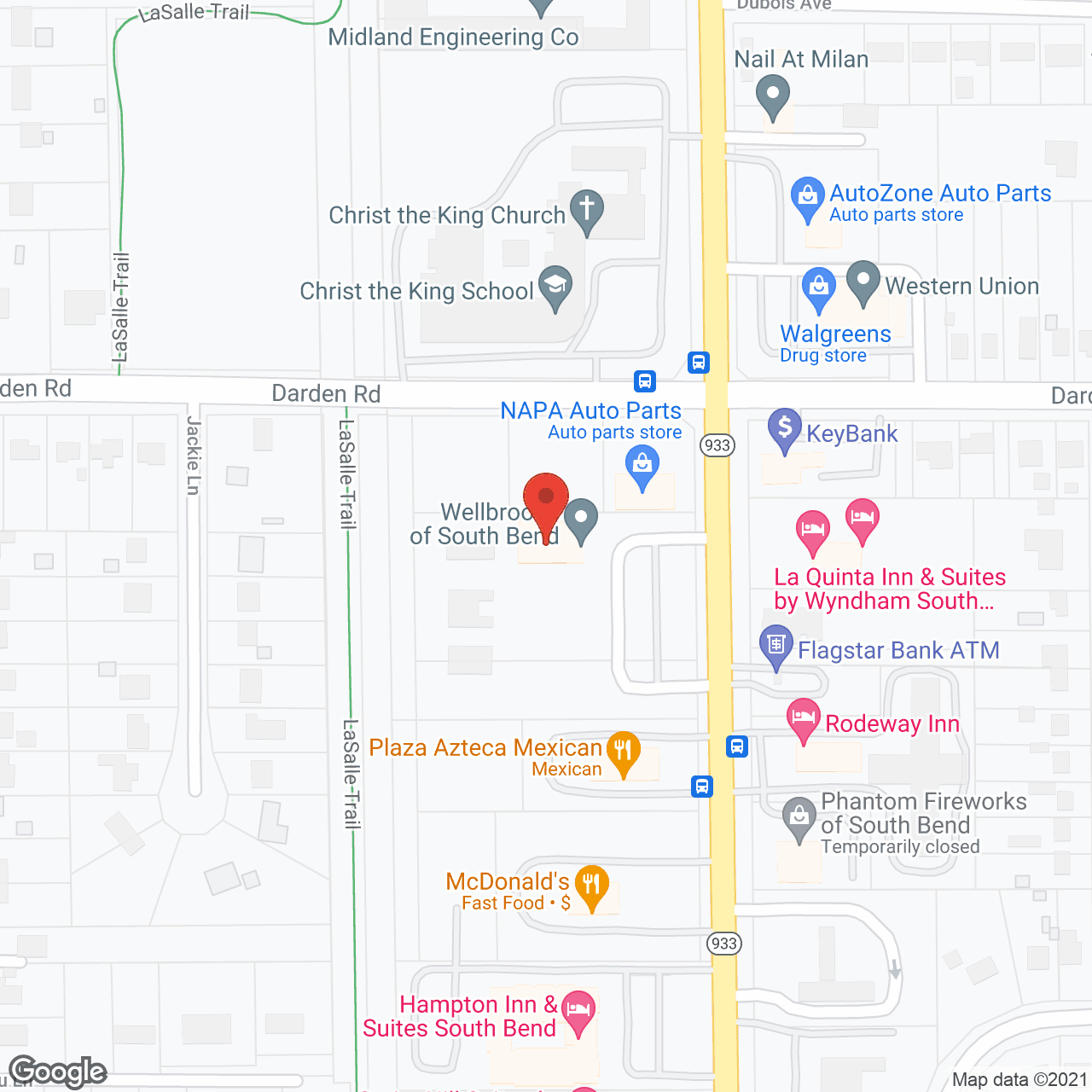 Map of the neighborhood around Wellbrooke of South Bend