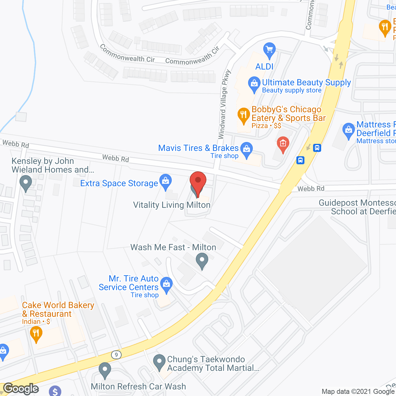 Map of the neighborhood around Vitality Living Milton