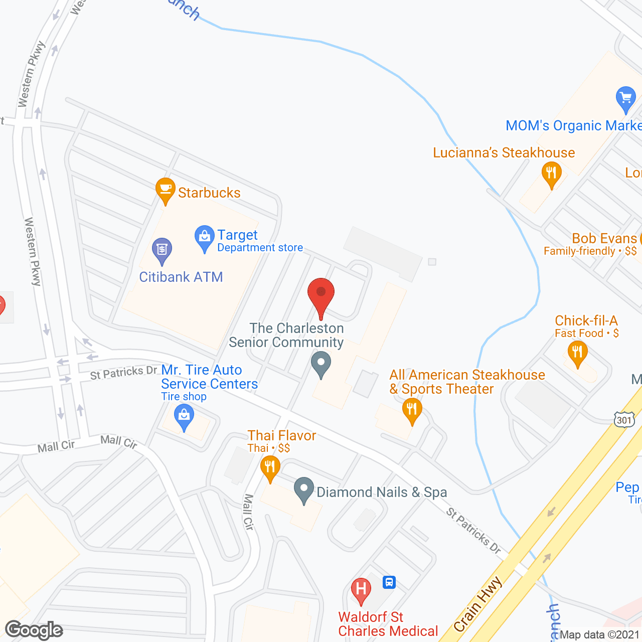 Map of the neighborhood around The Charleston Senior Community
