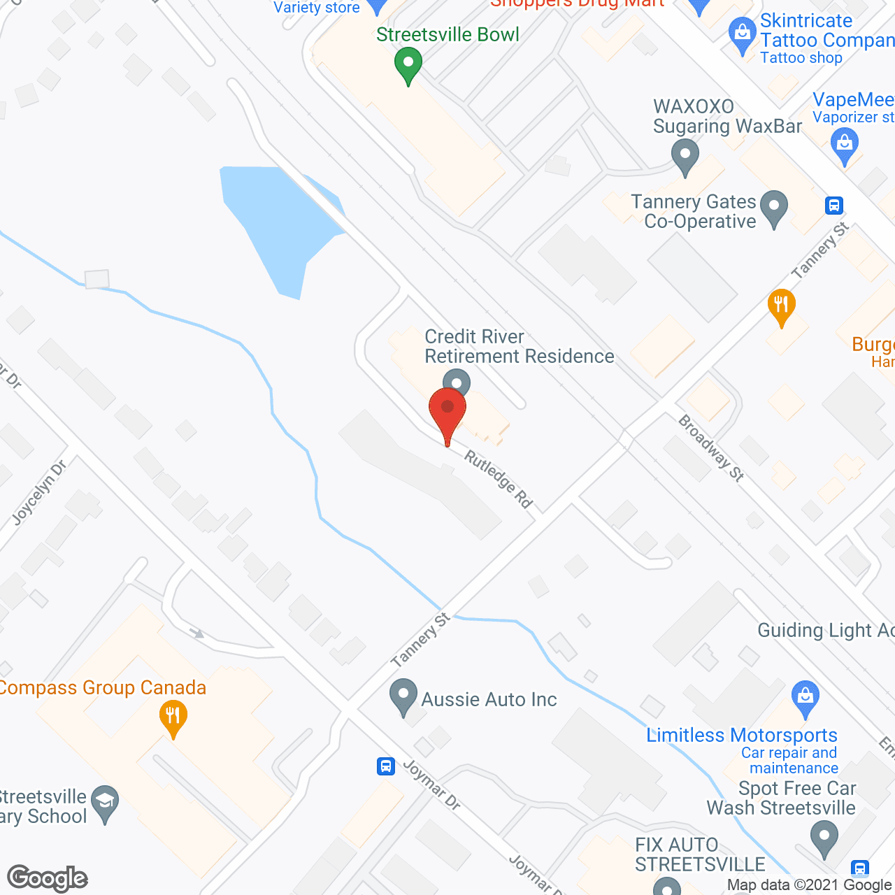 Map of the neighborhood around Credit River Retirement Residence