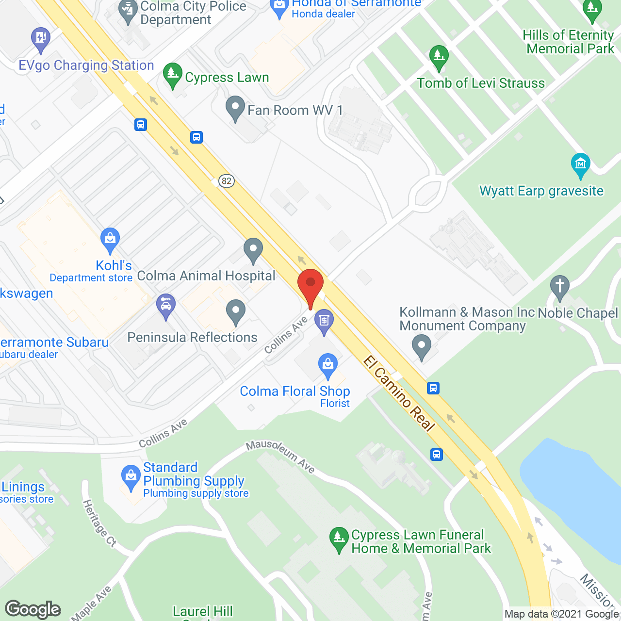 Map of the neighborhood around Peninsula Reflections