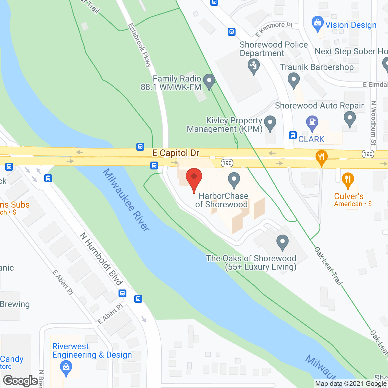 Map of the neighborhood around HarborChase of Shorewood