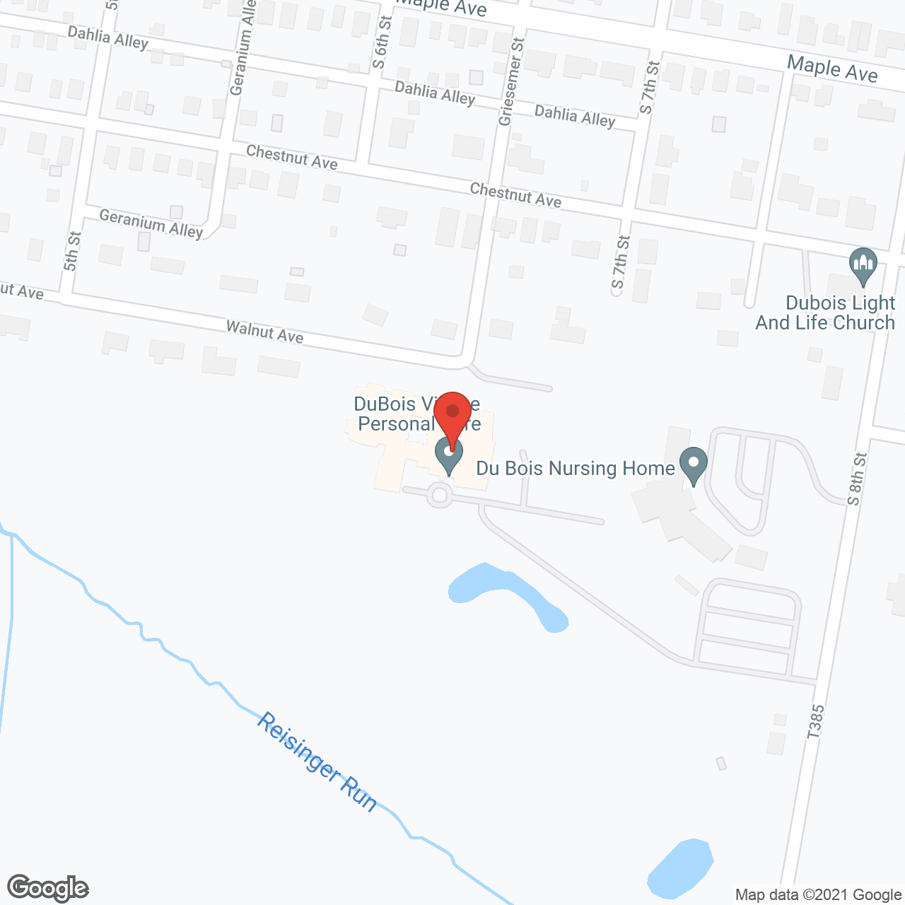 Map of the neighborhood around DuBois Village Personal Care Community