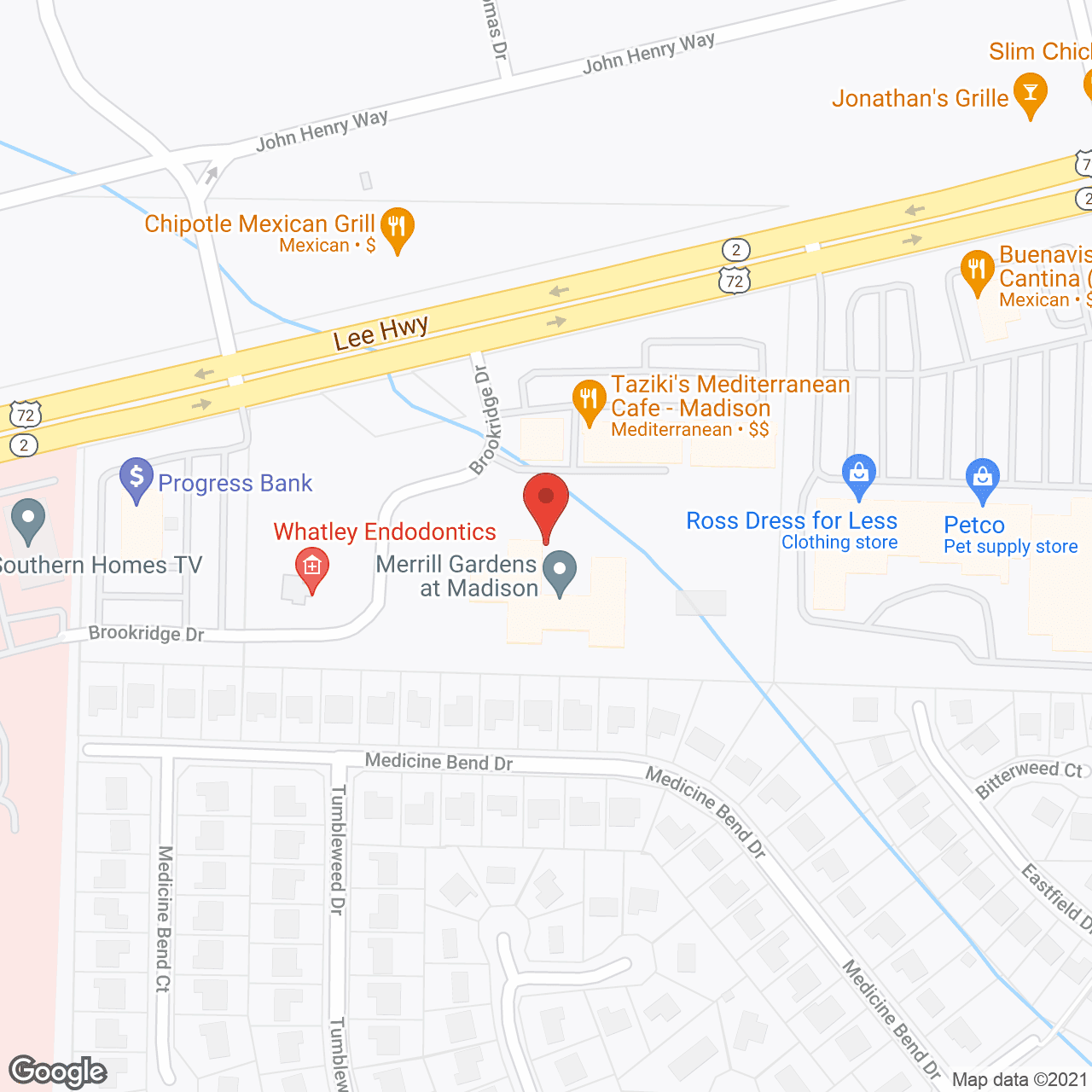 Map of the neighborhood around Merrill Gardens at Madison