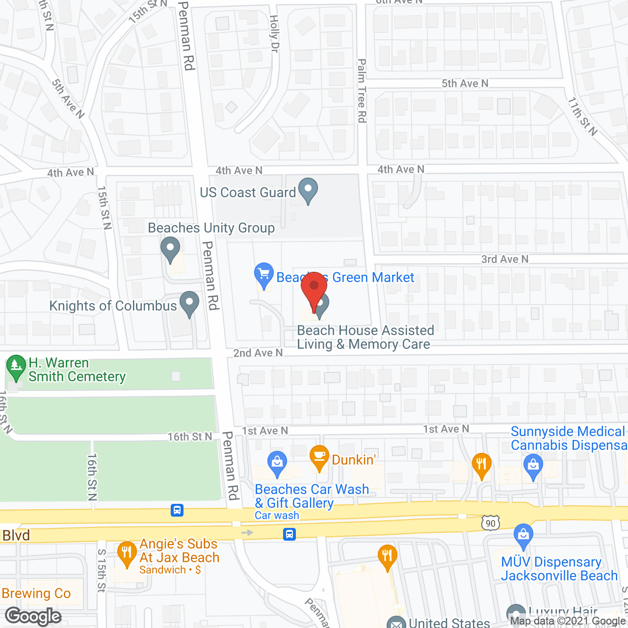 Map of the neighborhood around The Beach House Assisted Living and Memory Care