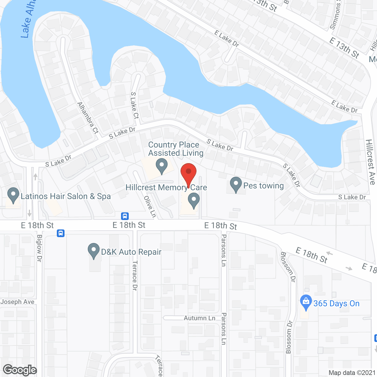 Map of the neighborhood around Hillcrest Memory Care