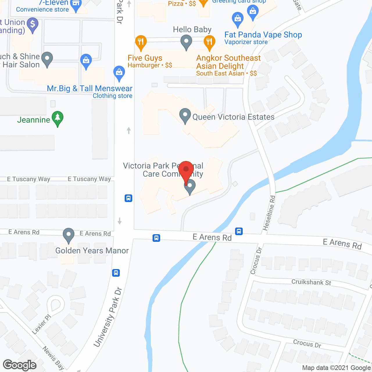 Map of the neighborhood around Victoria Park Personal Care Community