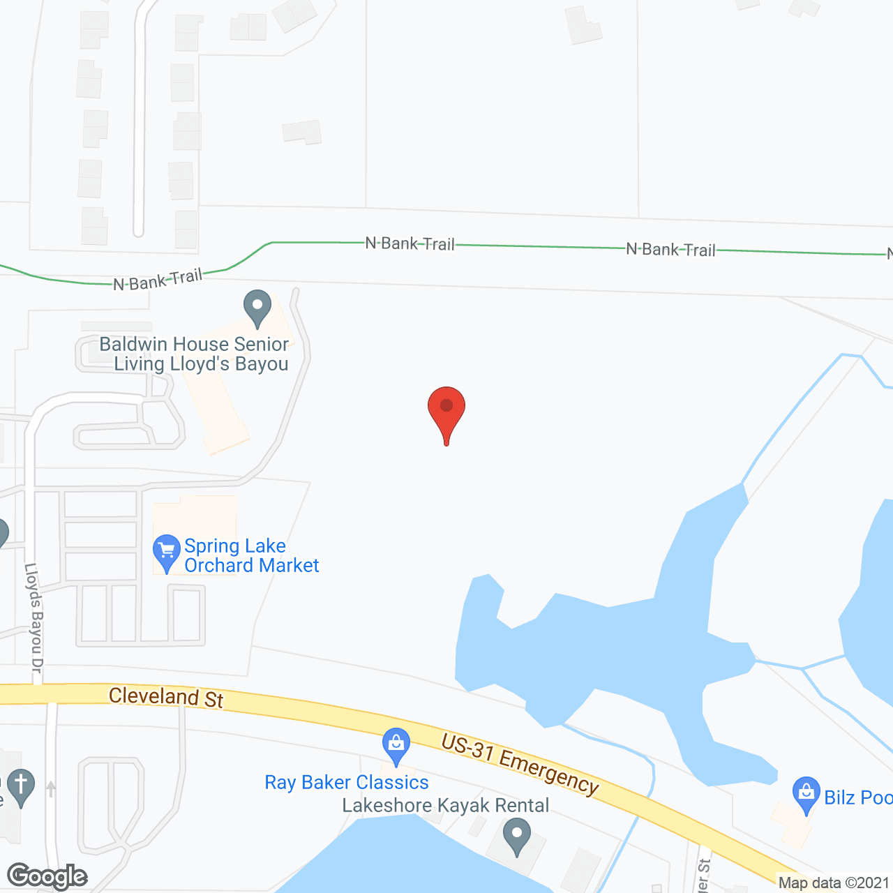 Map of the neighborhood around Baldwin House Senior Living Lloyd's Bayou