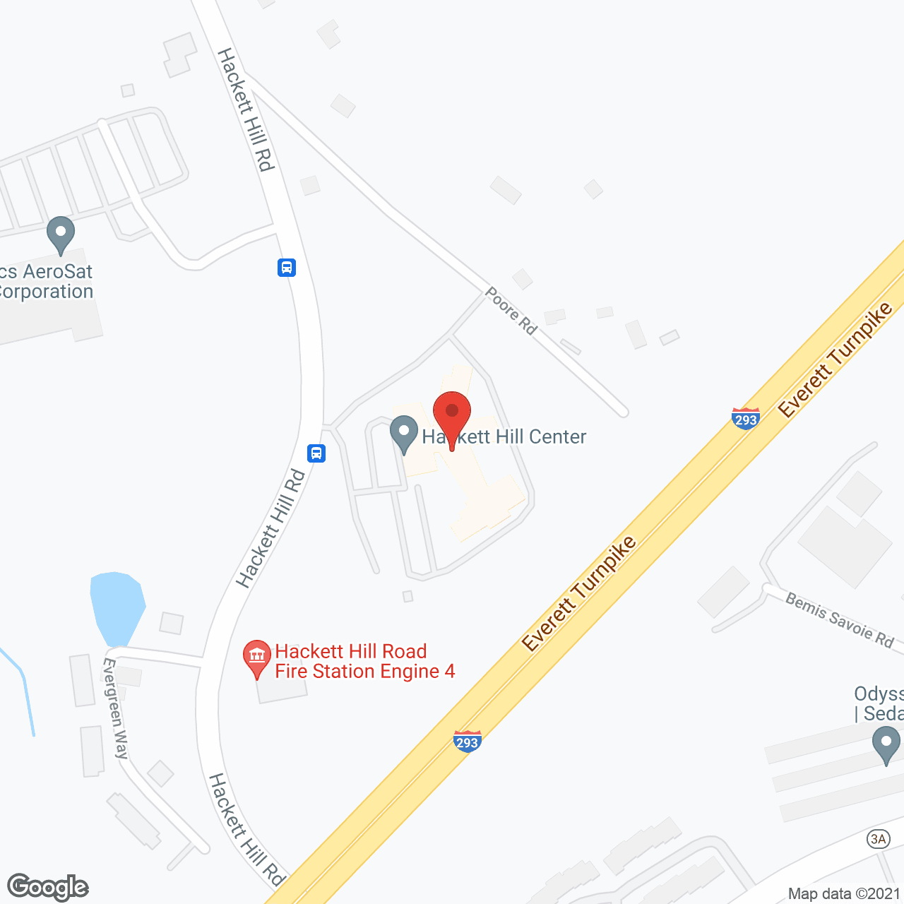 Map of the neighborhood around Hackett Hill Center