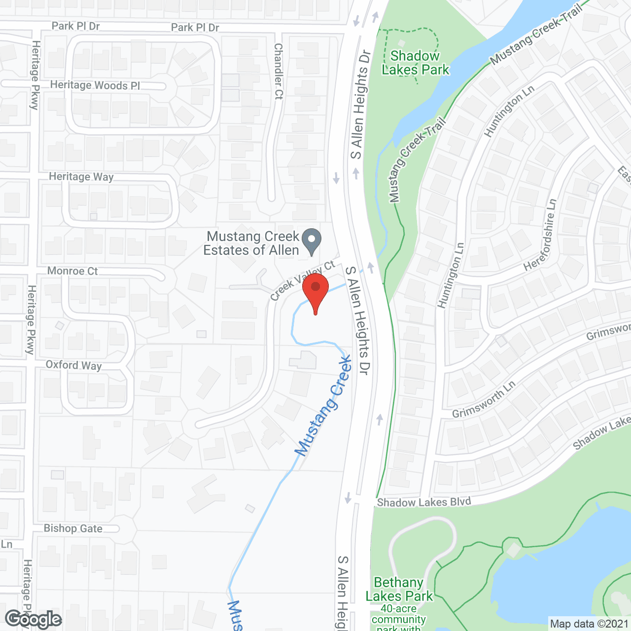 Map of the neighborhood around Mustang Creek Estates Allen