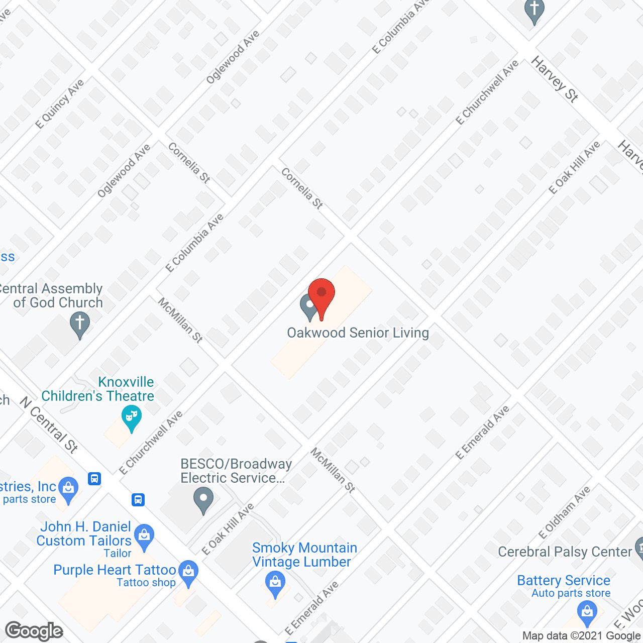 Map of the neighborhood around Oakwood Senior Living