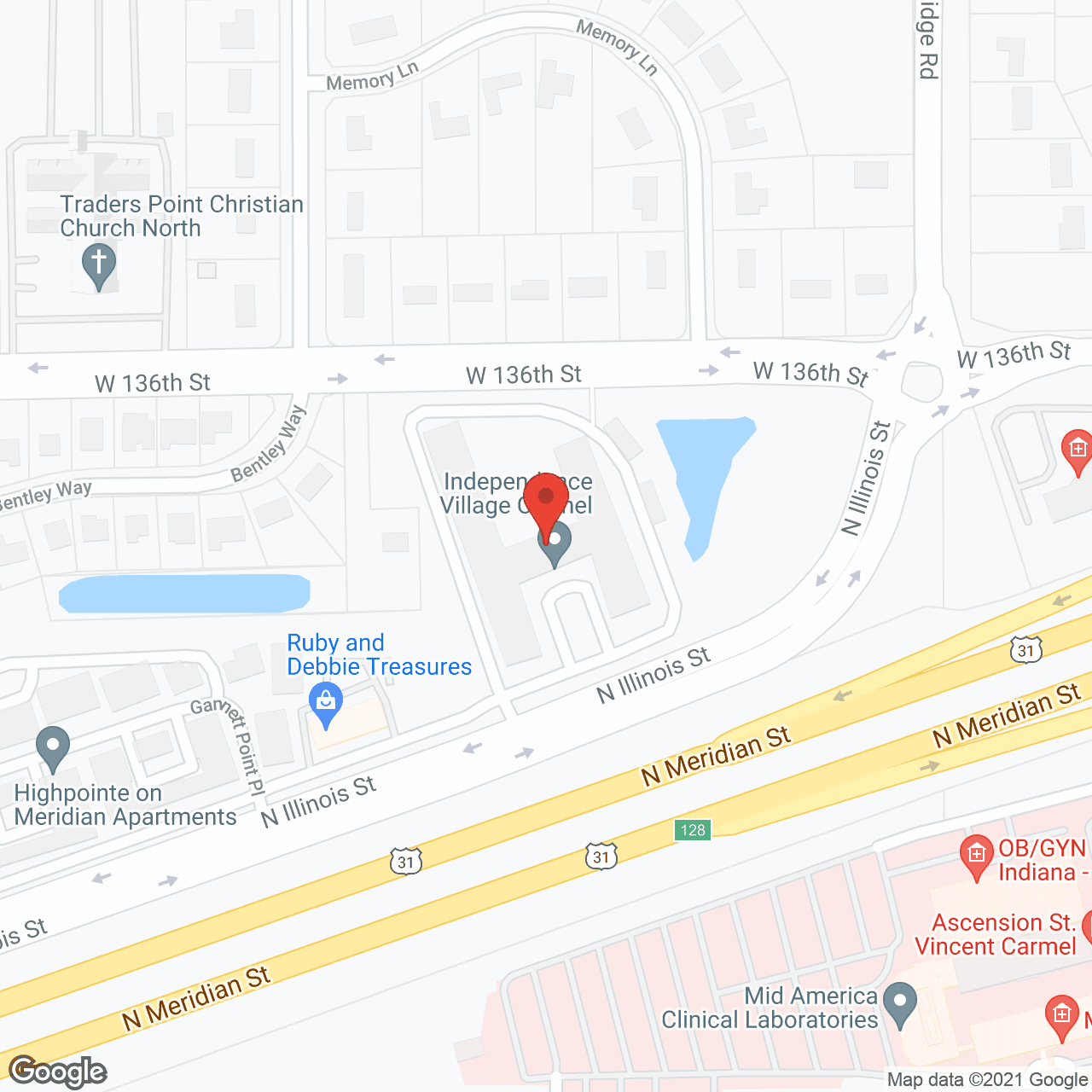 Map of the neighborhood around Independence Village of Carmel