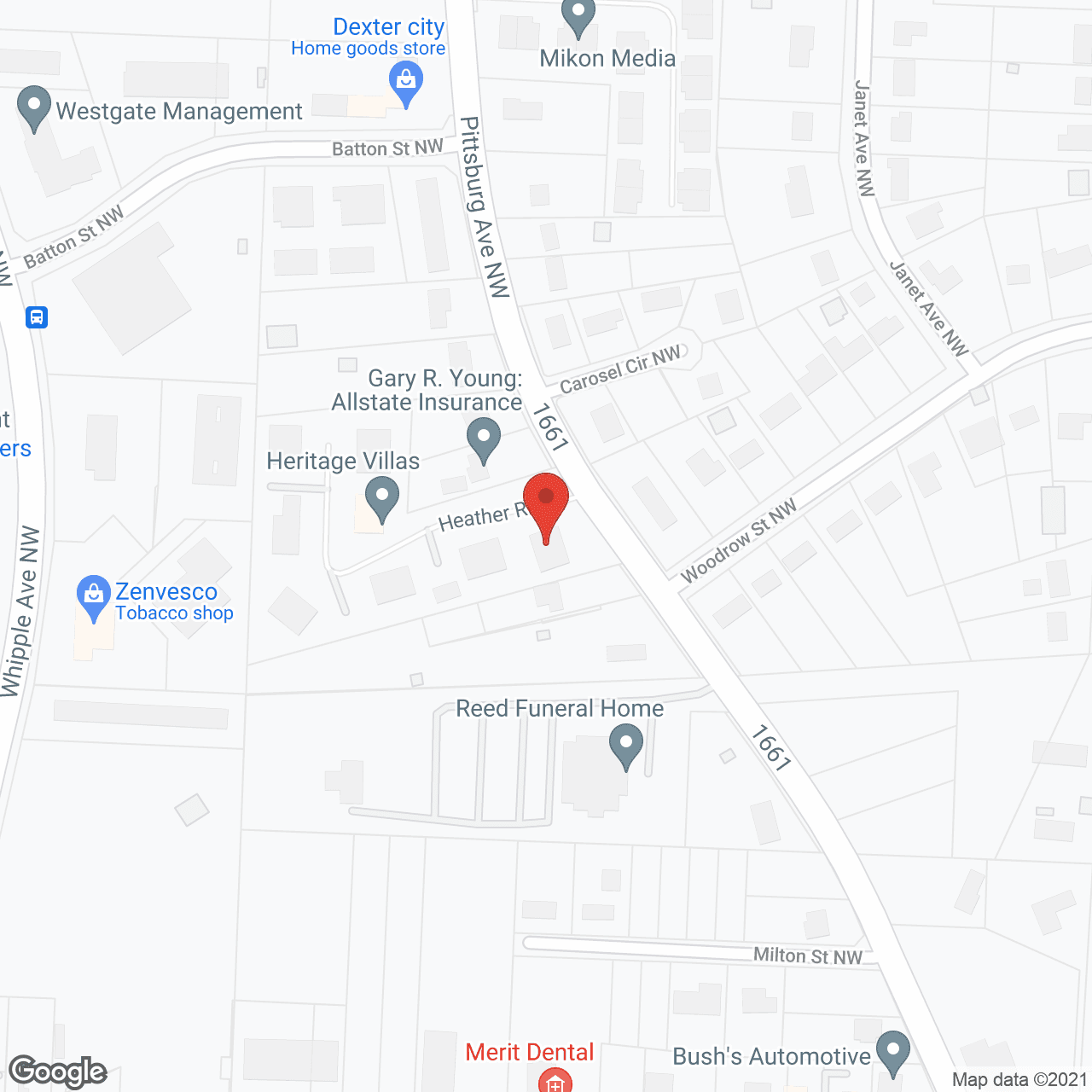 Map of the neighborhood around Heritage Villas