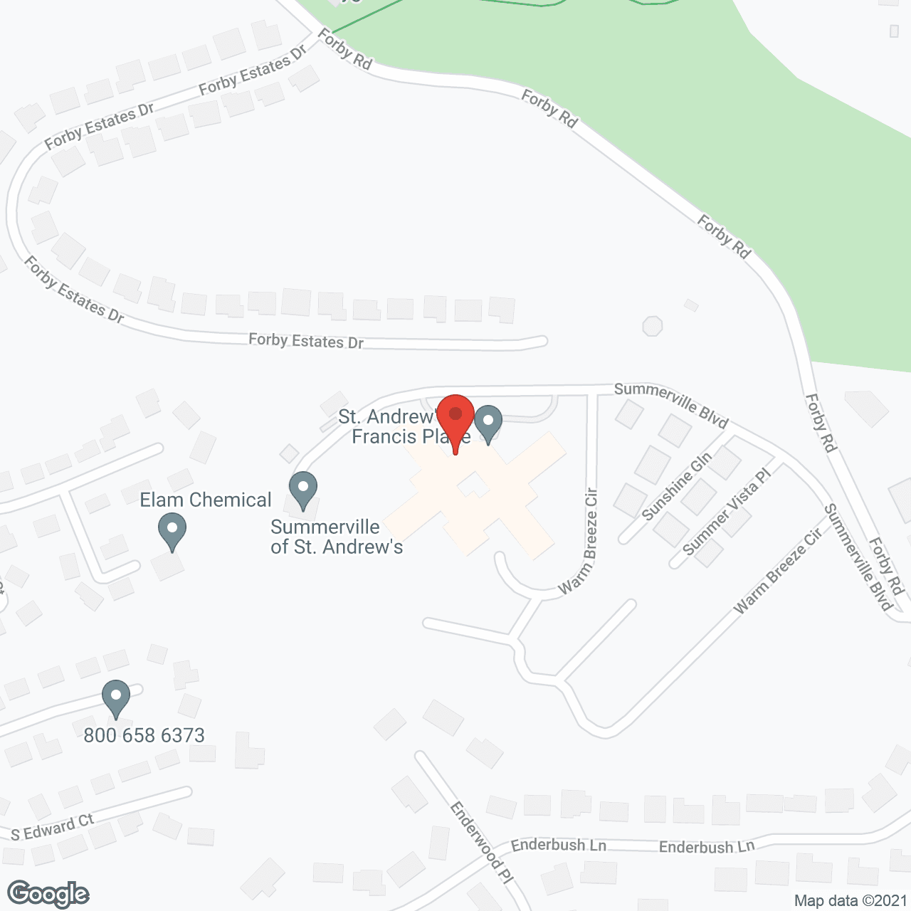 Map of the neighborhood around St. Andrew’s at Francis Place