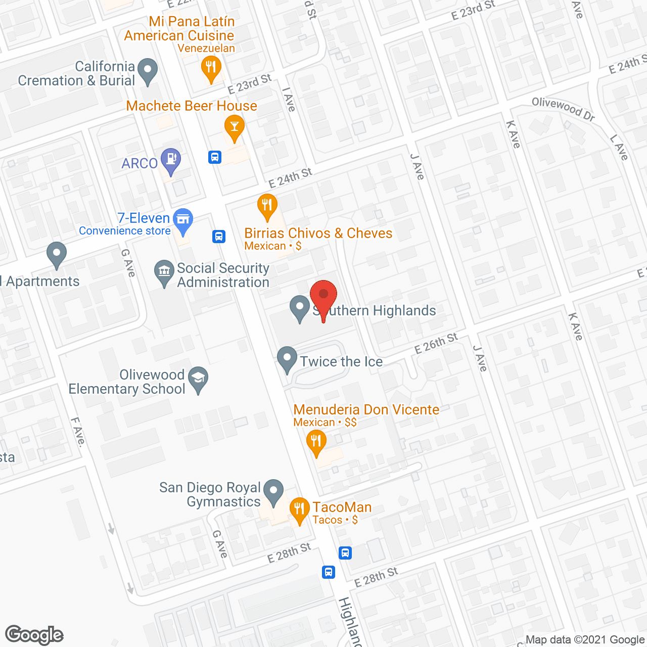 Map of the neighborhood around Southern Highland