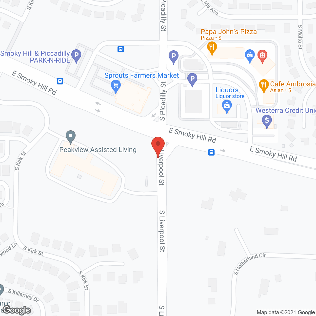 Map of the neighborhood around Peakview Assisted Living and Memory Care